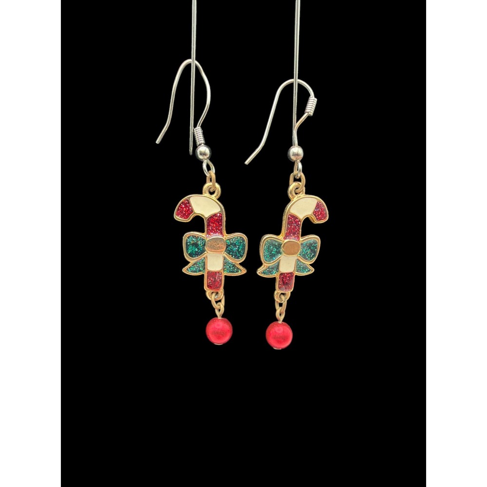 Candy Cane Christmas Pierced Dangle Earrings‎ Vintage EUC